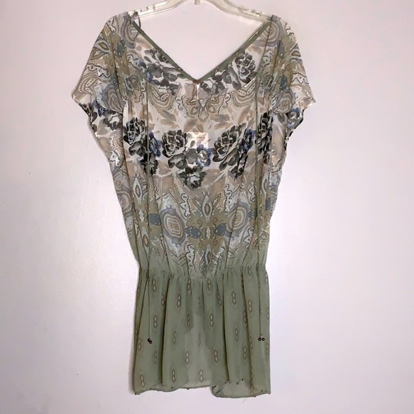 New Free People Ivory Combo Grey Paisley Bohemian tunic  top Small oversized nwt - Picture 1 of 10